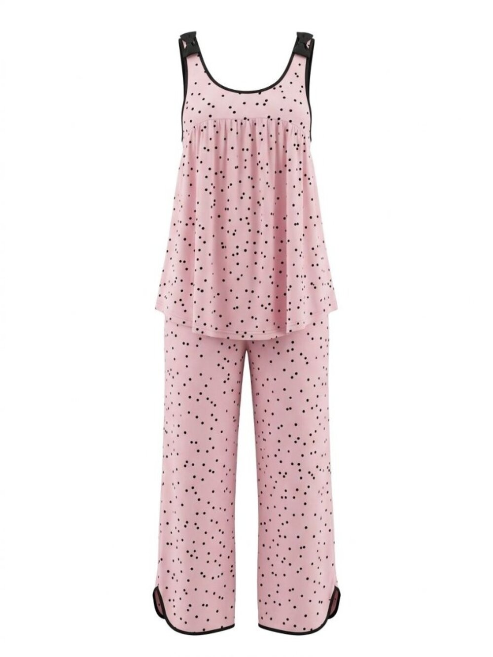 NWT Kate Spade Dot Print 2-Pc Modal Cropped Pajama Set Sz L Pink Black KS91506